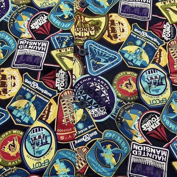 Disney Parks WDW Star Tours Epcot Attraction Patches Button Shirt Size Small NWT - Picture 4 of 9